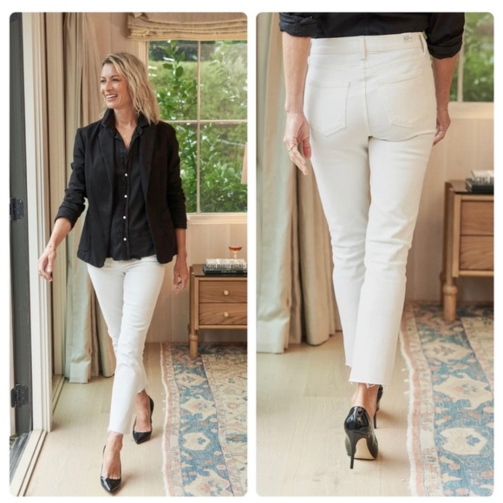 Frank & Eileen Jeans Cork Everyday Raw Hem Straight Leg in Natural Scour White
